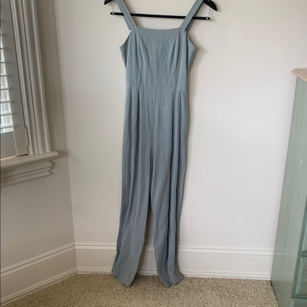 One ❤️Clothing sea glass green Blue Sleeveless Jumpsuit back tie cutout wide leg